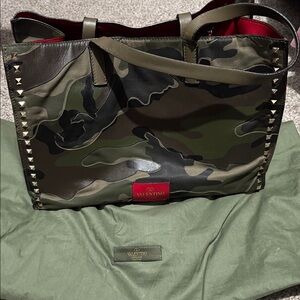 Valentino Camo Leather/Canvas Tote